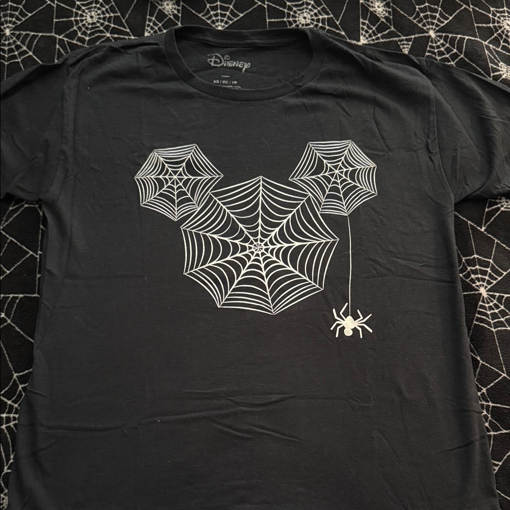 Disney Black Tee with White Web Design